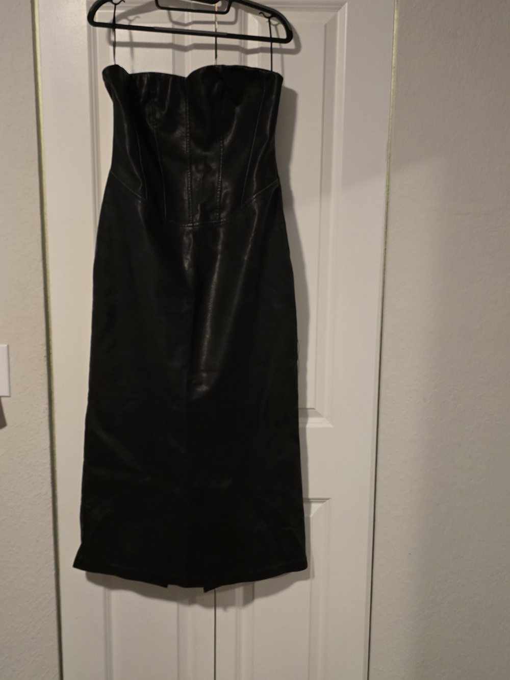 Fashion Nova Strapless Black Faux Leather Midi Dress
